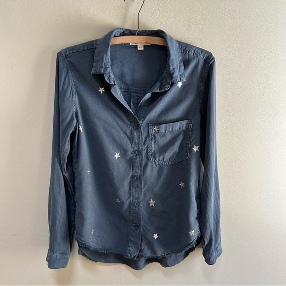 Cloth & Stone ~ Chambray Silver Metallic Stars Button-down  Shirt - Picture 11 of 11
